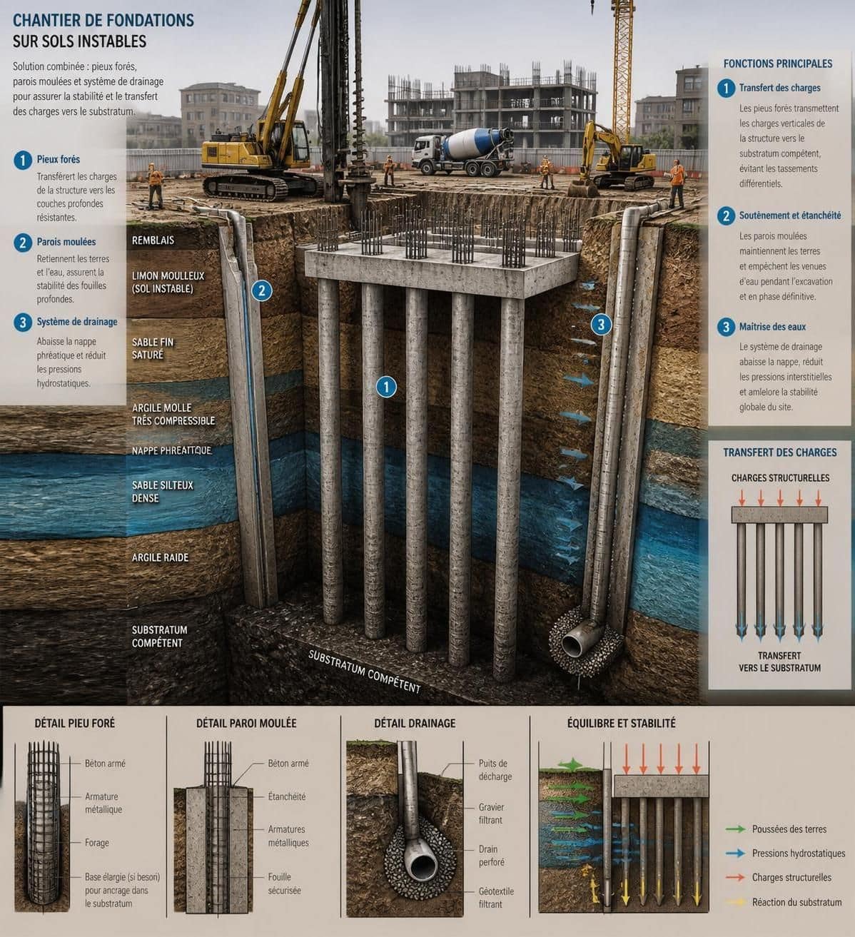 d&eacute;couvrez les diff&eacute;rentes fondations adapt&eacute;es aux sols instables pour garantir la stabilit&eacute; et la s&eacute;curit&eacute; de vos constructions, m&ecirc;me sur des terrains difficiles.